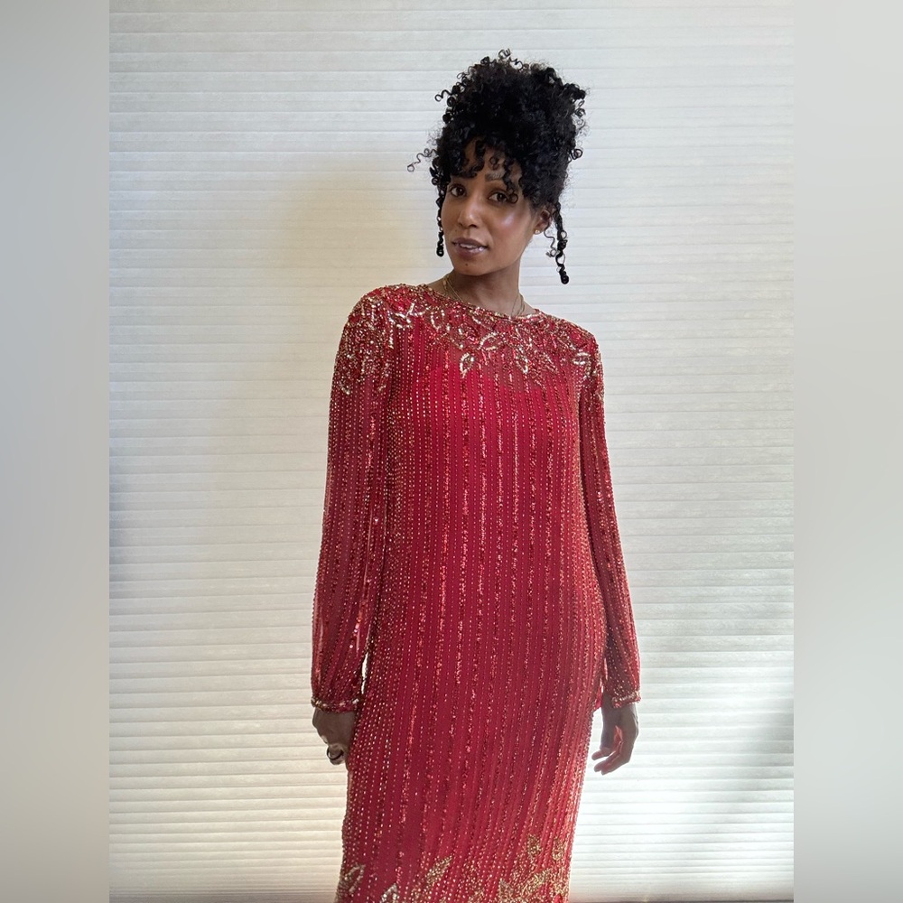 Vintage Victoria Royal Ltd Scarlet Dress with Sequins and Beading - Picture 9 of 17